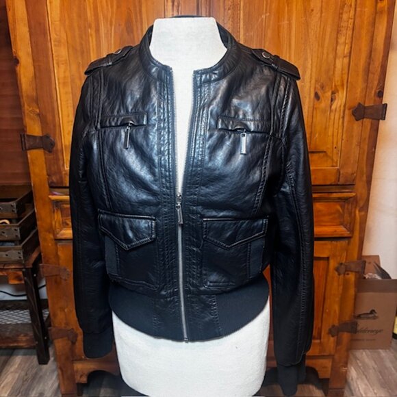 Jou Jou Black Faux Leather Moto Jacket | Size L - Picture 1 of 11